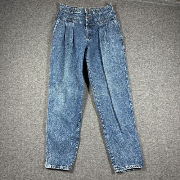 Vintage Lee Bareback Pleated Acid Wash Jeans Womens Size 6 Blue Denim Mom Baggy - Picture 1 of 13